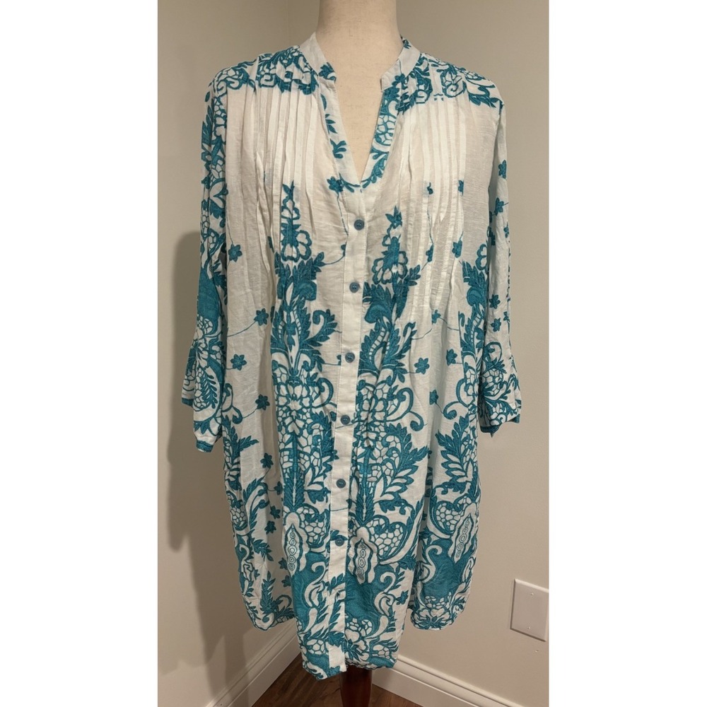 Antica Sartoria Blue White Dress Coverup Women's L/XL
